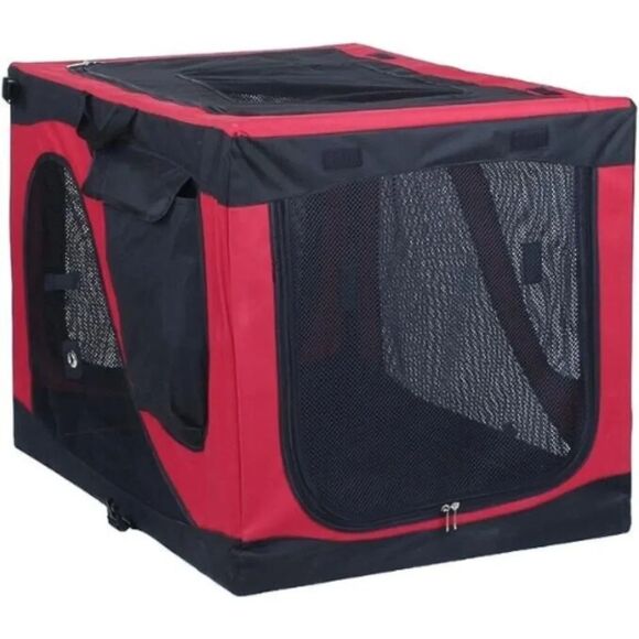 Captain Pet Soft Crate Black & Red Steel Frame Foldable Travel Pet House SU21 - Picture 1 of 7